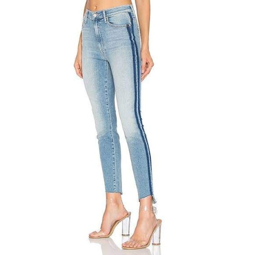 MOTHER The Insider Crop Step Fray Jeans Women 30 Light Kitty Rager Side Stripe